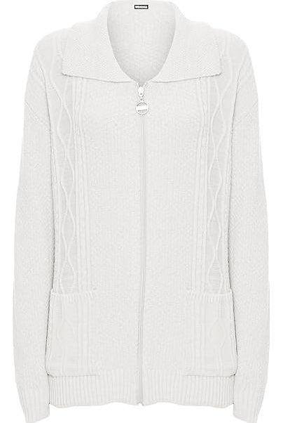 Plus Size Knit Collar Long Sleeve Zip Cardigan Knitted Cardigan WearAll