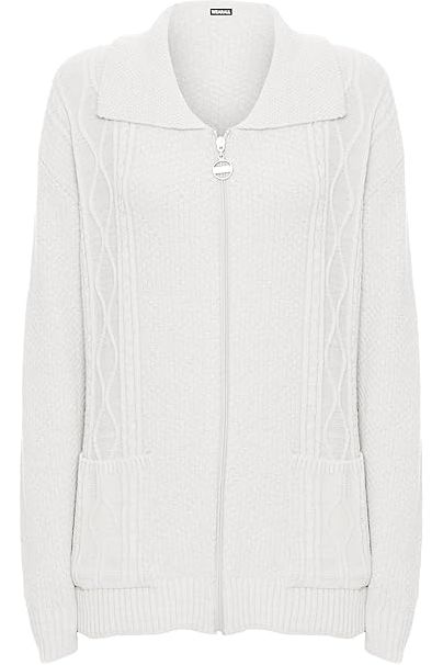 Plus Size Knit Collar Long Sleeve Zip Cardigan Knitted Cardigan WearAll