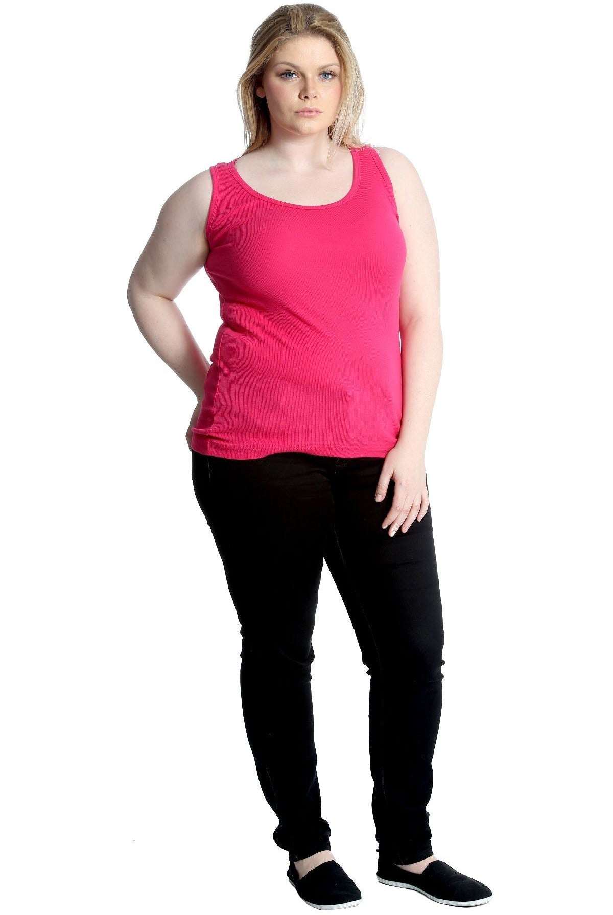 Plain Ribbed Neck Vest Top Tops WearAll