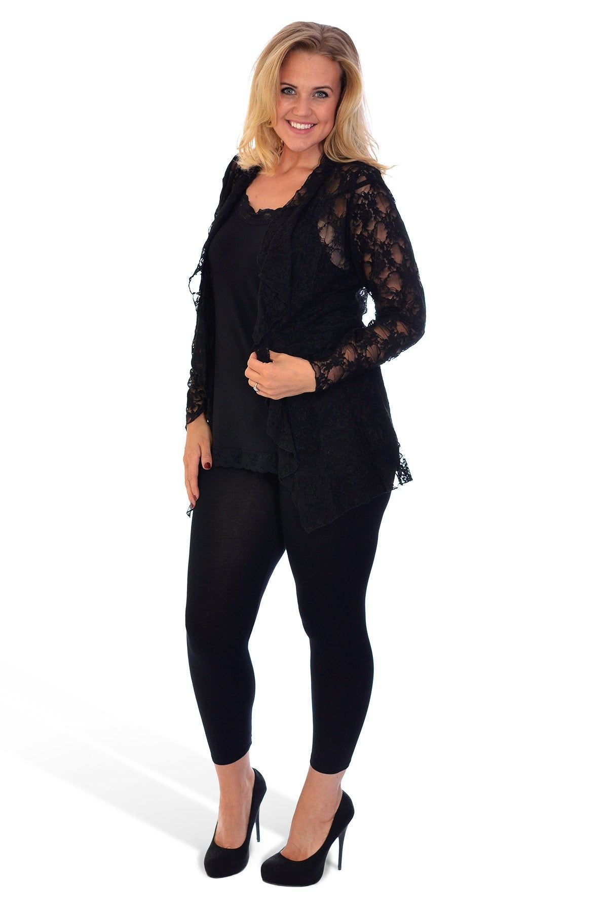 Floral Lace Open Cardigan Waterfall Top Tops WearAll