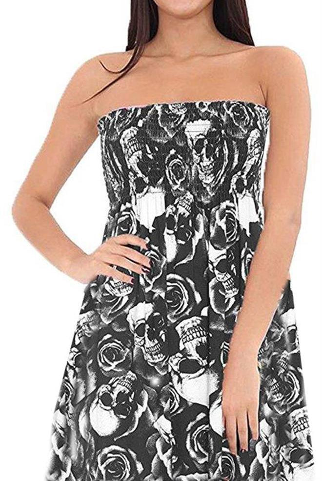 Printed Bandeau Boobtube Sheering Top Top WearAll Skull 8-10