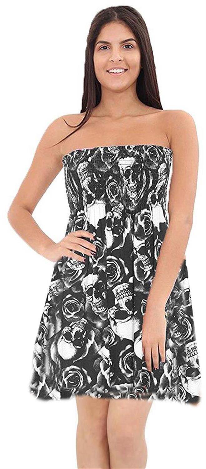 Printed Bandeau Boobtube Sheering Top Top WearAll Skull 8-10