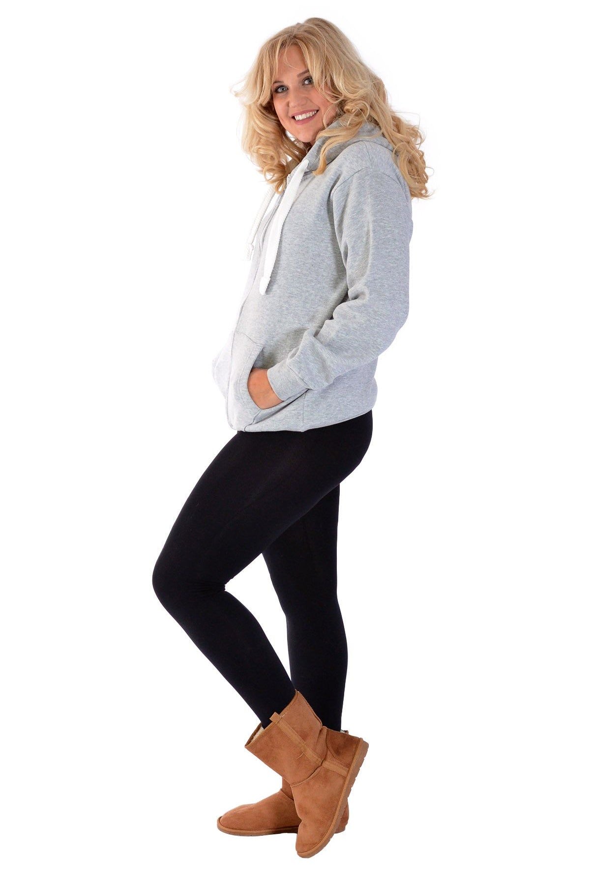 Plus Size Pocket Plain Zip Hoodie Tops WearAll