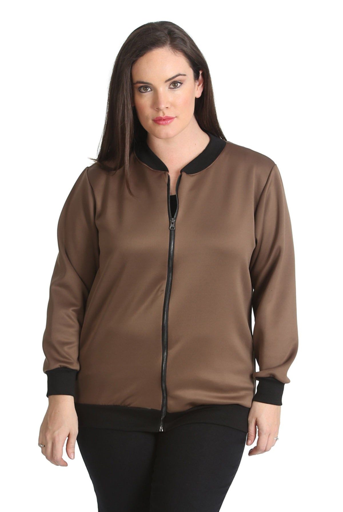 Plain Bomber Jacket Sleeve Top Jacket WearAll Brown 14