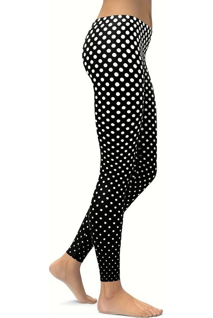 Black Polka Dot White Spot Leggings Leggings WearAll