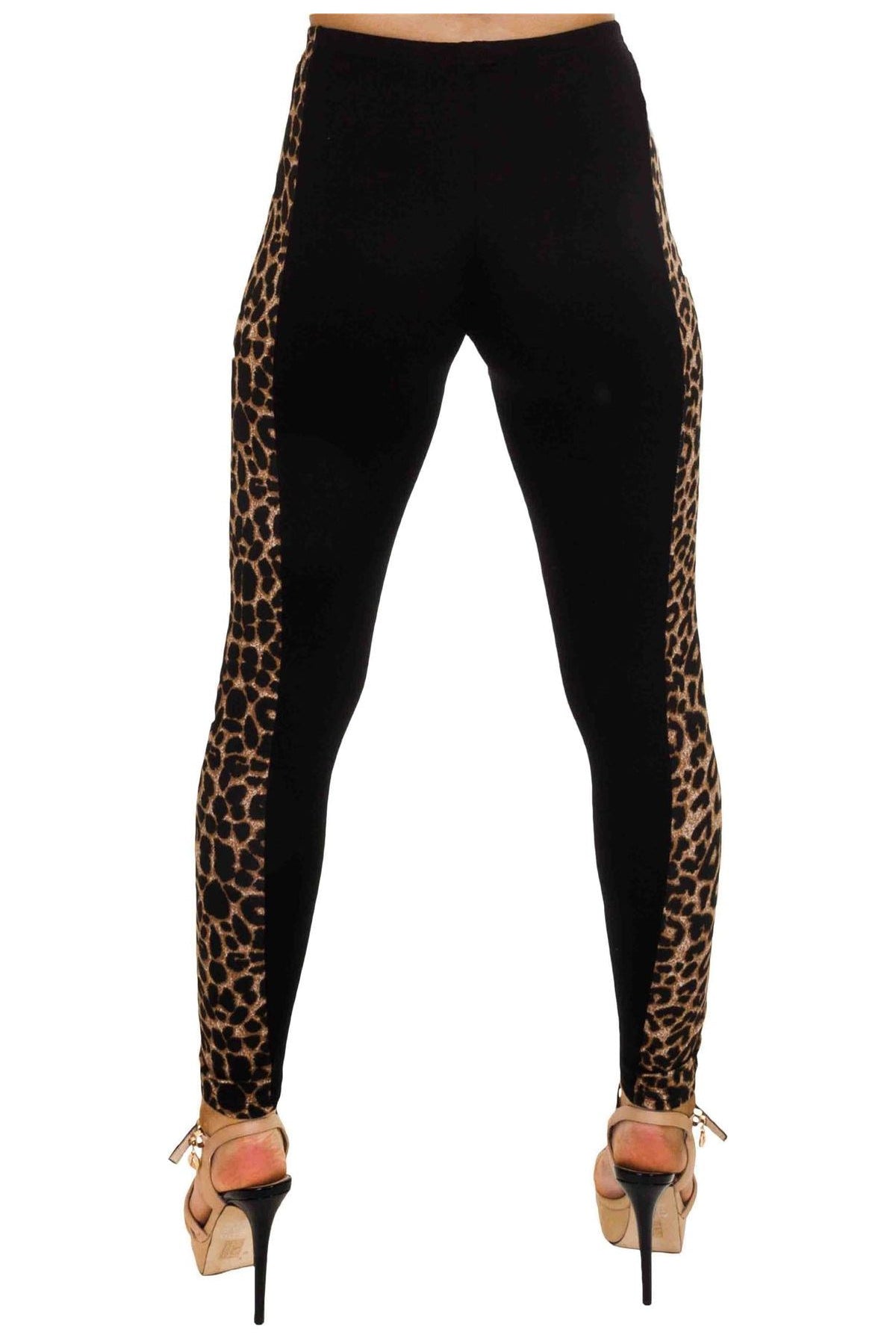 Brown Leopard Print Side Stripe High Waist Leggings Leggings WearAll