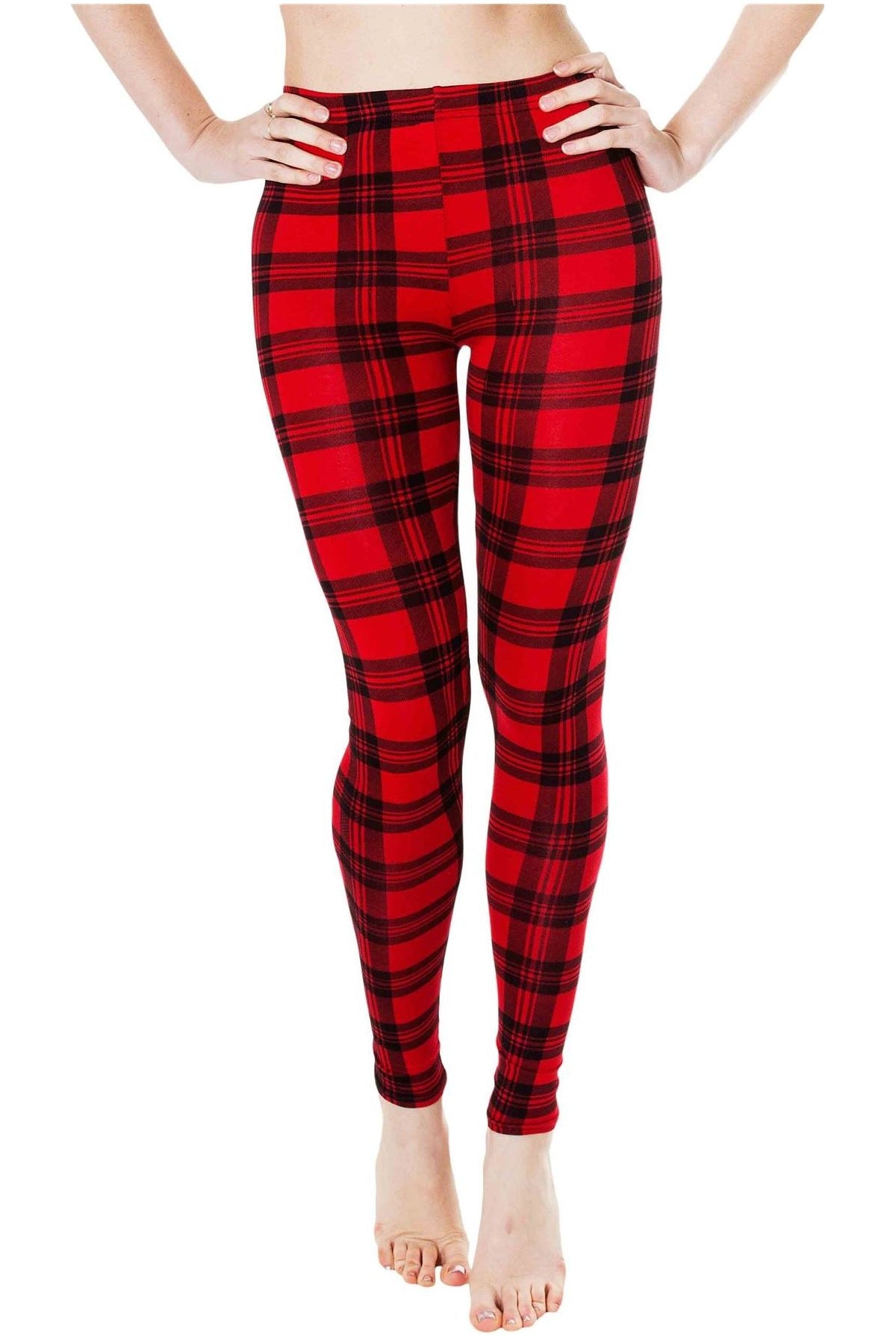 Tartan Check Print Long Leggings Leggings WearAll Red 8-10