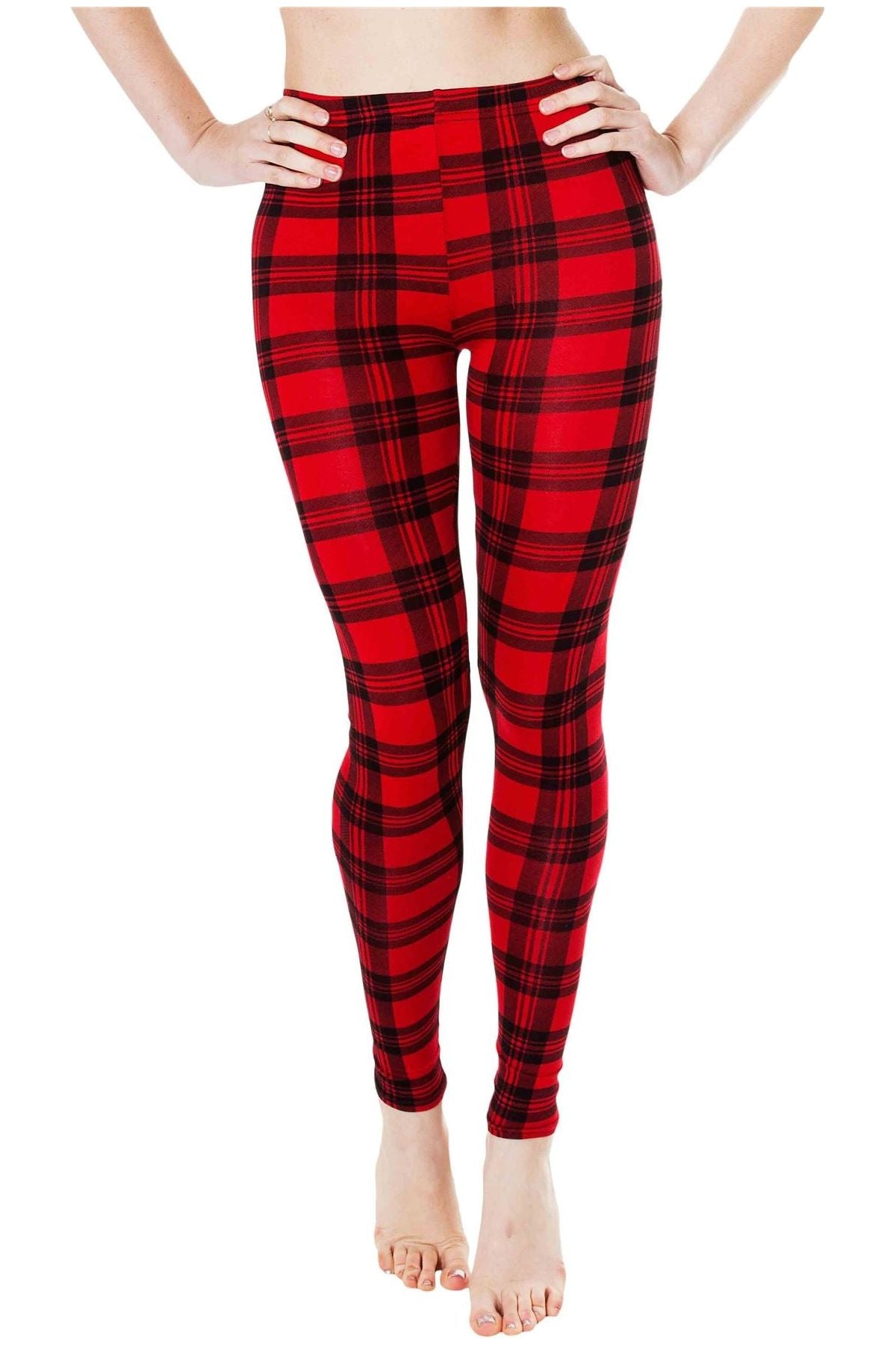 Tartan Check Print Long Leggings Leggings WearAll Red 8-10