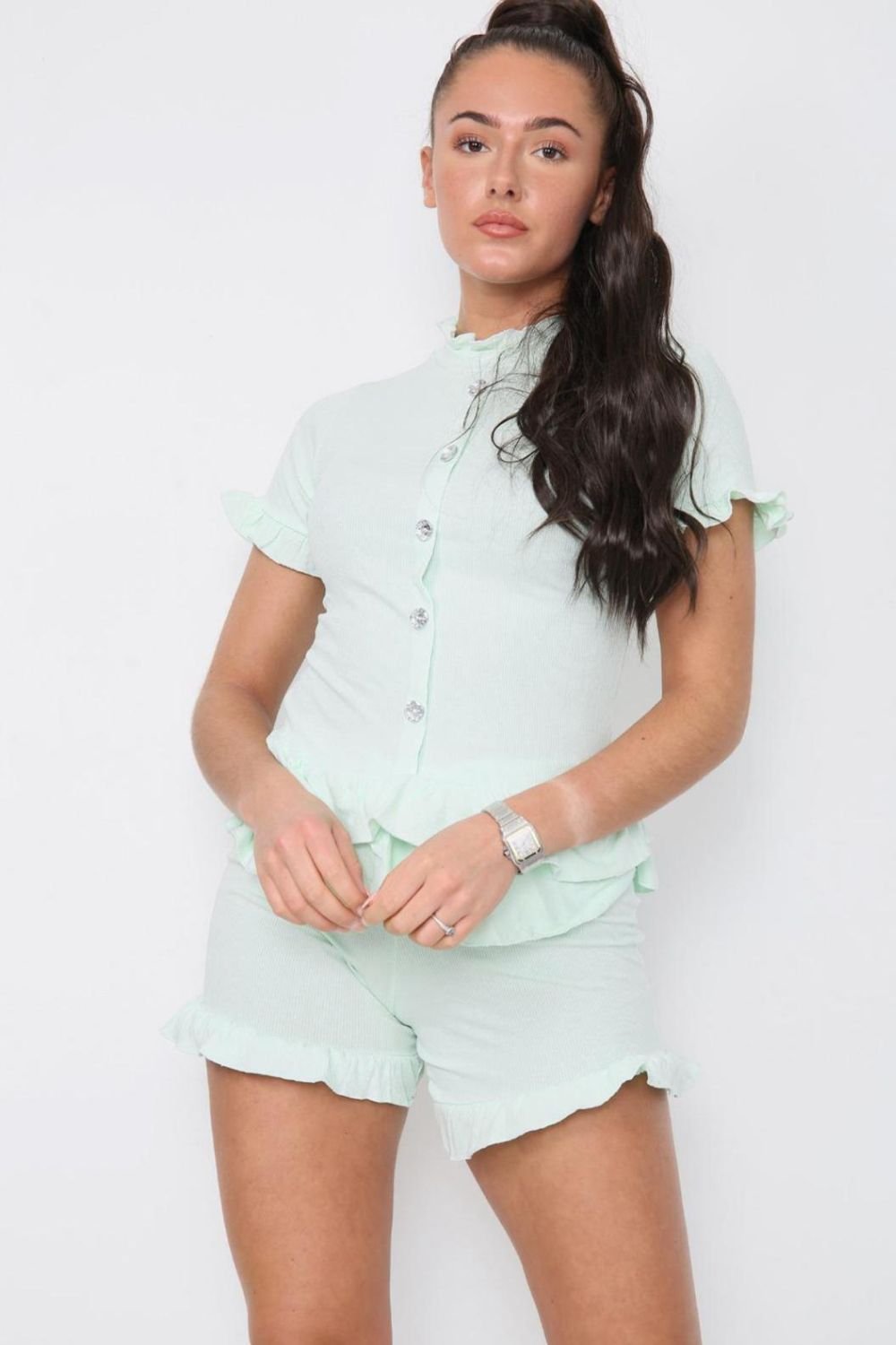 Diamond Frilled Edge Short Co-Ord Set Co-Ord WearAll Mint 8-10