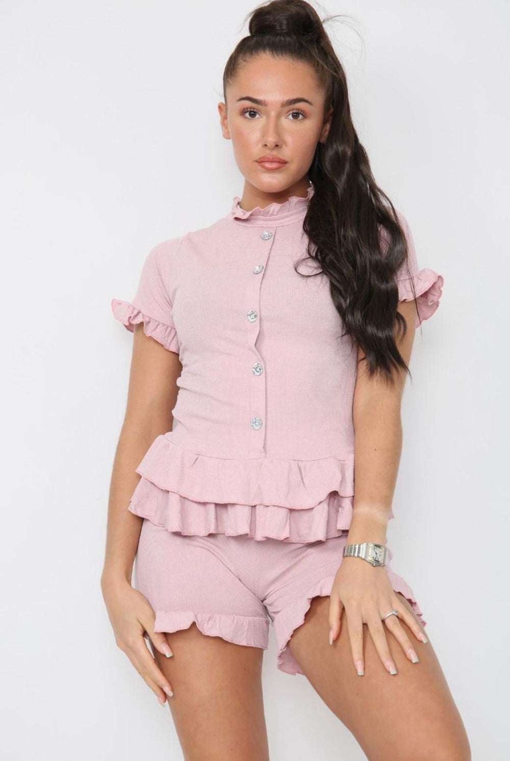 Diamond Frilled Edge Short Co-Ord Set Co-Ord WearAll Nude 8-10