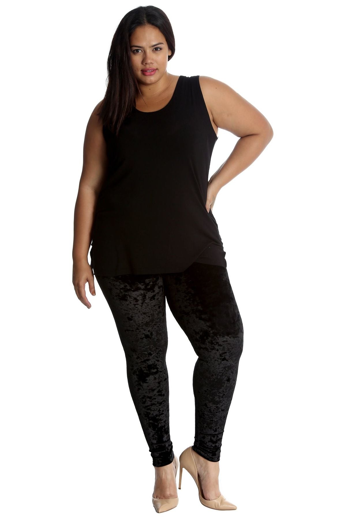 Plus Size Full Length Velvet Leggings Leggings WearAll 24-26 Black