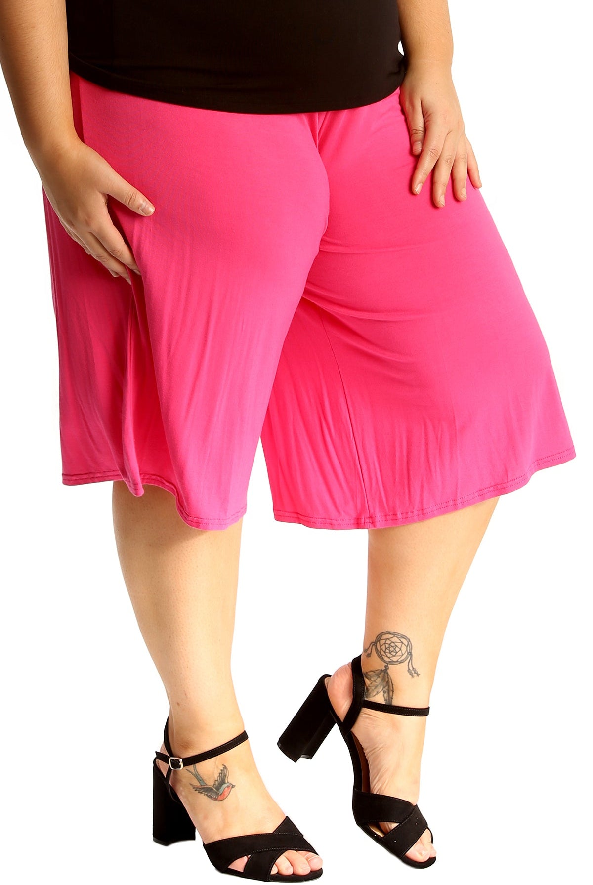 Plus Size Plain Viscose Culottes Shorts WearAll Cerise 16-18