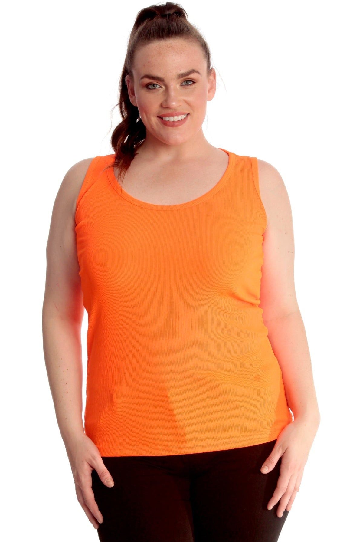 Plain Ribbed Neck Vest Top Tops WearAll