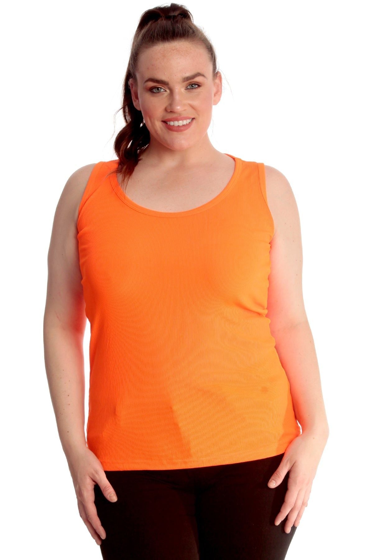 Plain Ribbed Neck Vest Top Tops WearAll