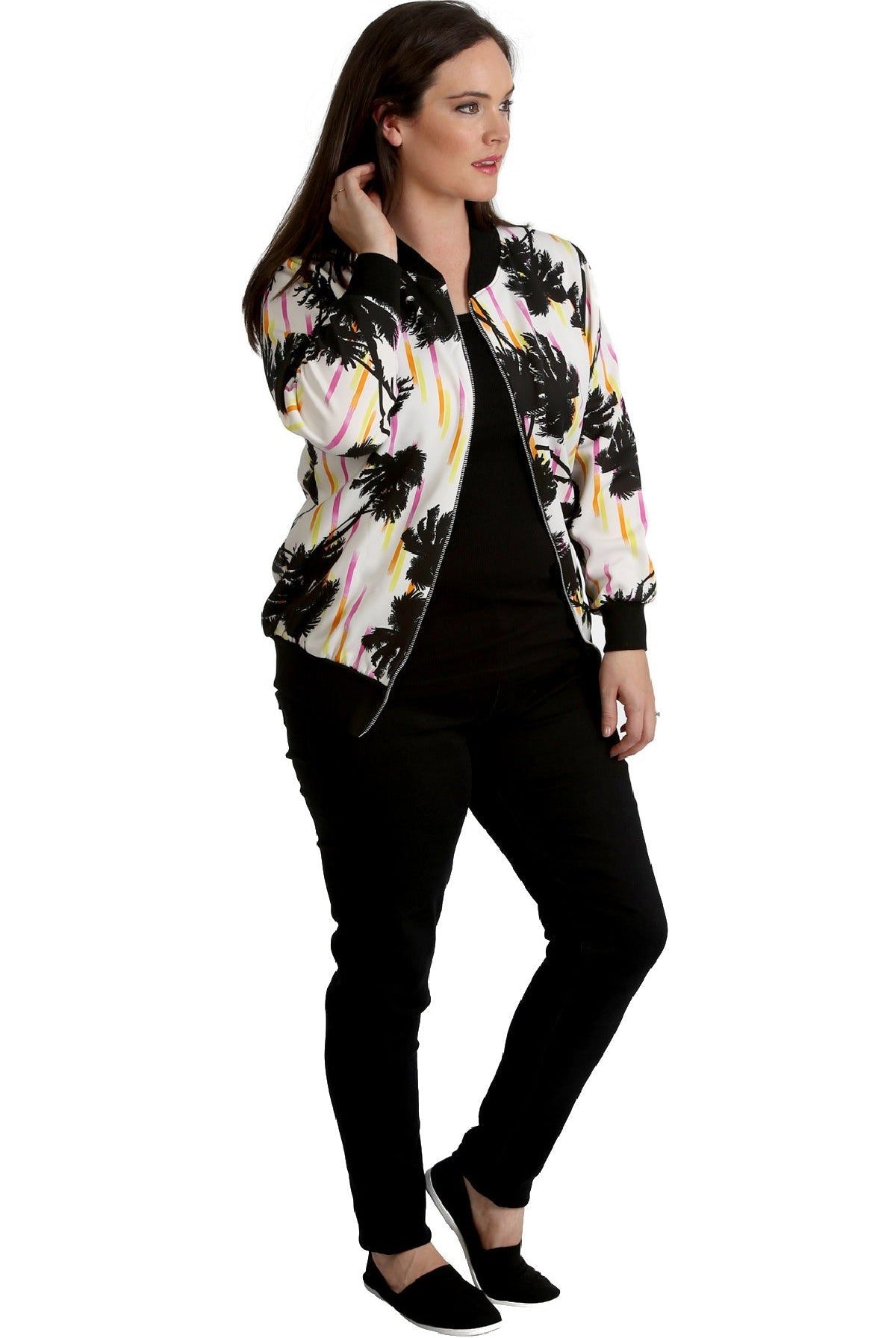 Bomber Jacket Ladies Floral Tropical Print Top Jacket WearAll