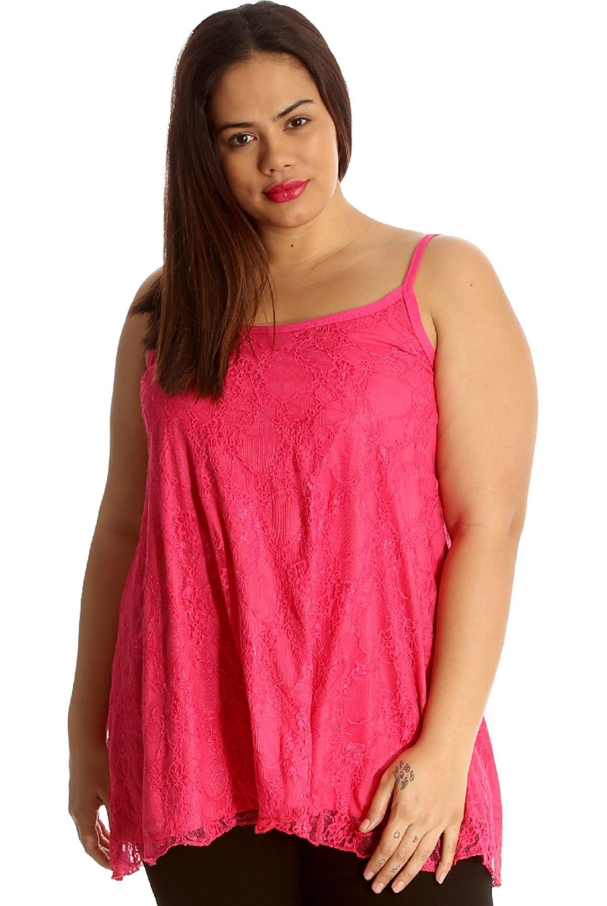 Plus Size Lace Chiffon Sheer Swing Vest Top WearAll