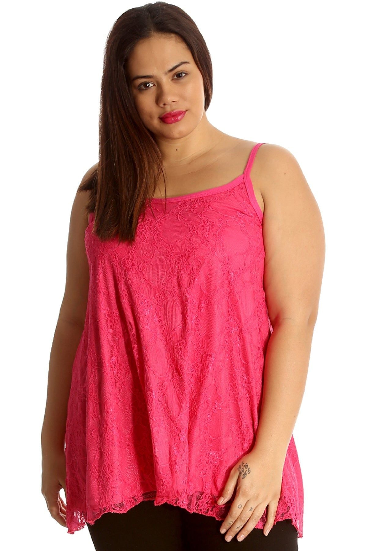 Plus Size Lace Chiffon Sheer Swing Vest Top WearAll