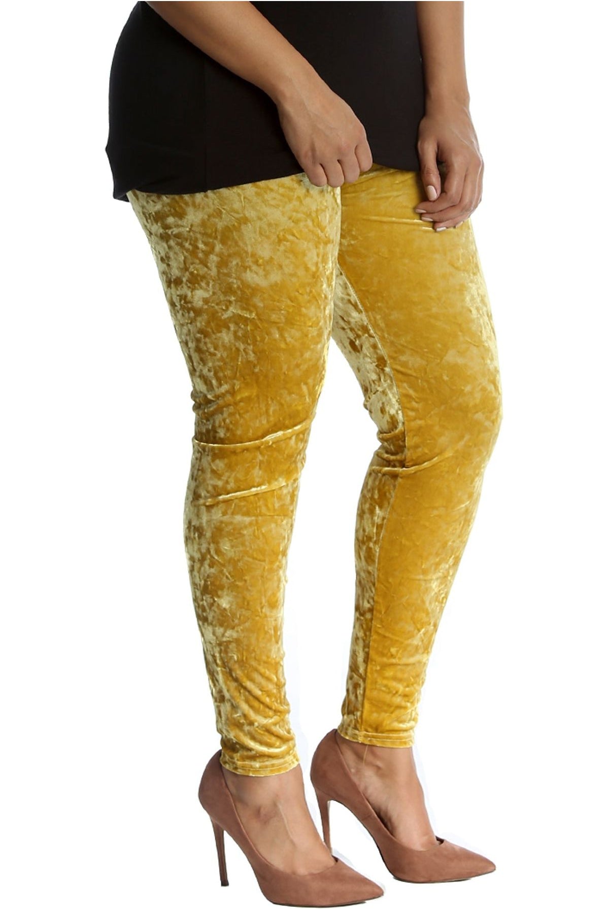 Plus Size Full Length Velvet Leggings Leggings WearAll 16-18 Mustard