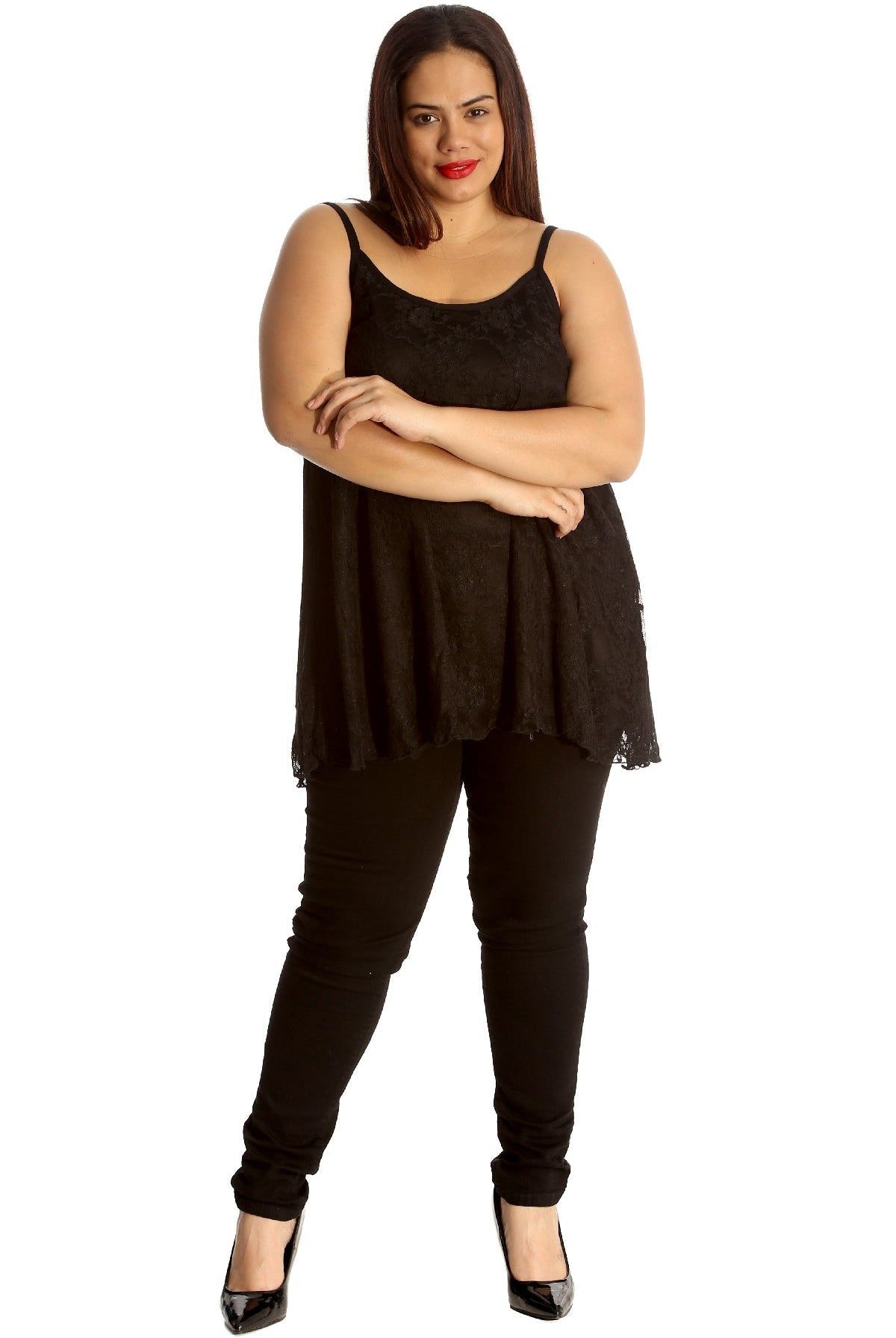 Plus Size Lace Chiffon Sheer Swing Vest Top WearAll