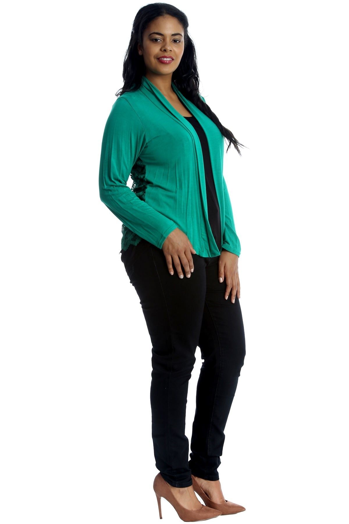 Floral Lace Back Cardigan Open Top cardigan WearAll Jade Green 14