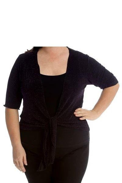 Lurex Sparkly 3/4 Sleeve Tie Up Ladies Shrug Top Tops WearAll Purple 14