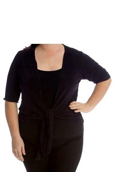 Lurex Sparkly 3/4 Sleeve Tie Up Ladies Shrug Top Tops WearAll Purple 14