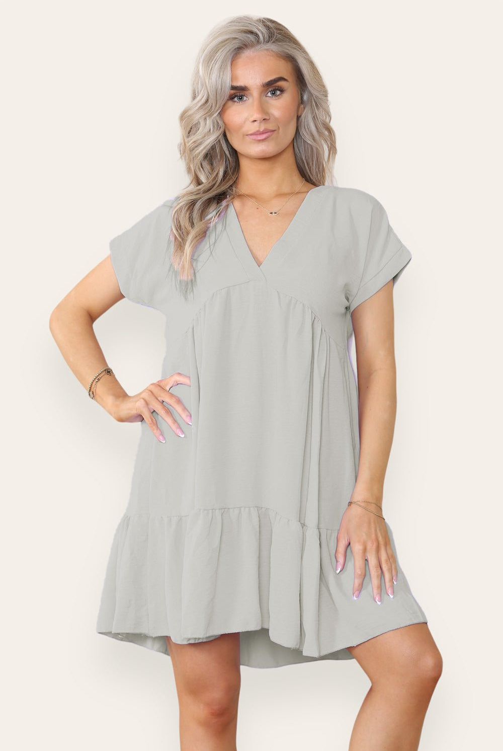 Fancy Style Tiered Smock Dress Dress WearAll Grey One Size (upto 14)