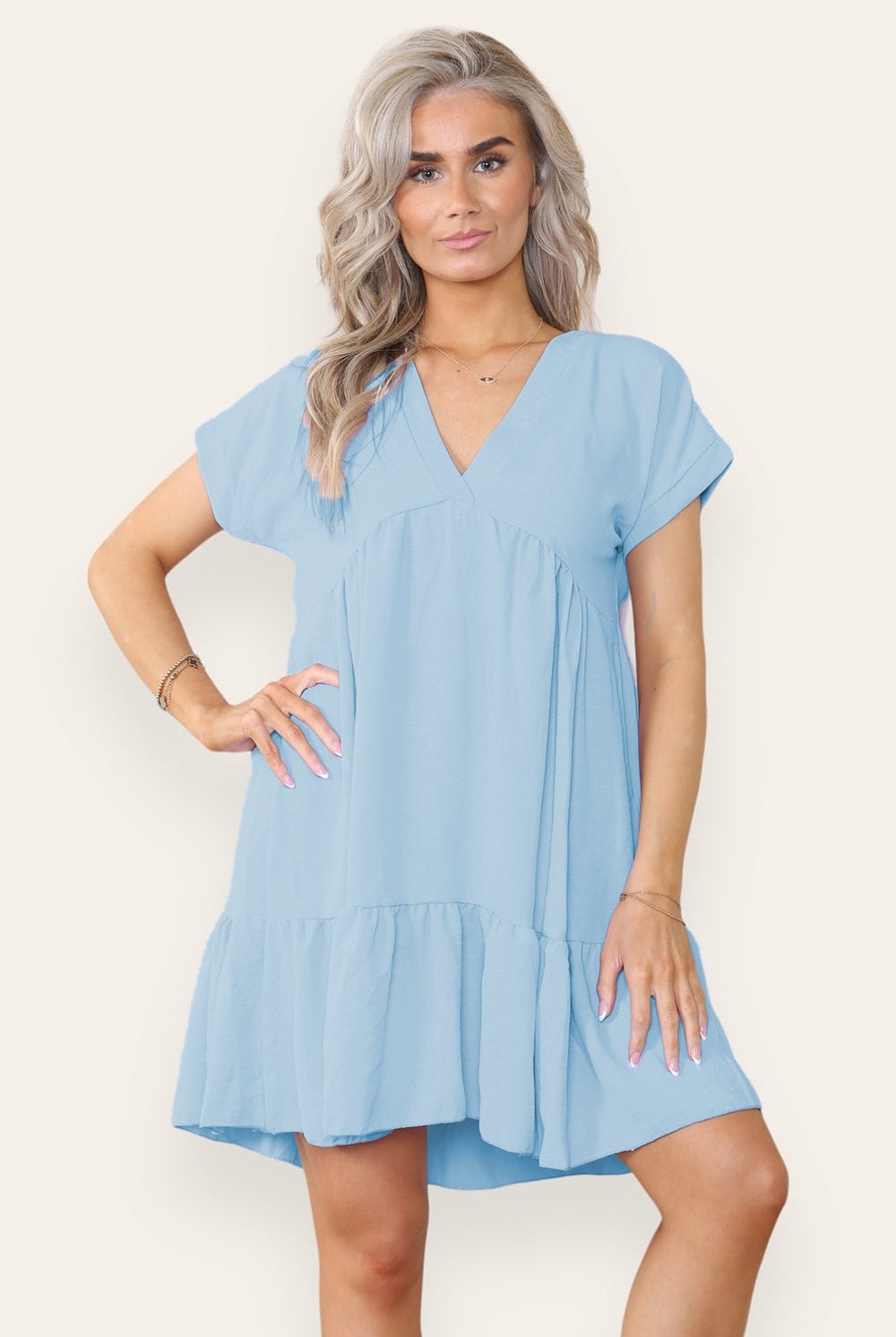 Fancy Style Tiered Smock Dress Dress WearAll Baby Blue One Size (upto 14)