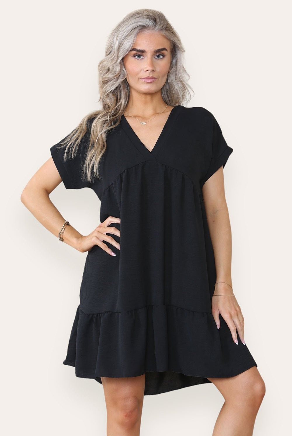 Fancy Style Tiered Smock Dress Dress WearAll Black One Size (upto 14)