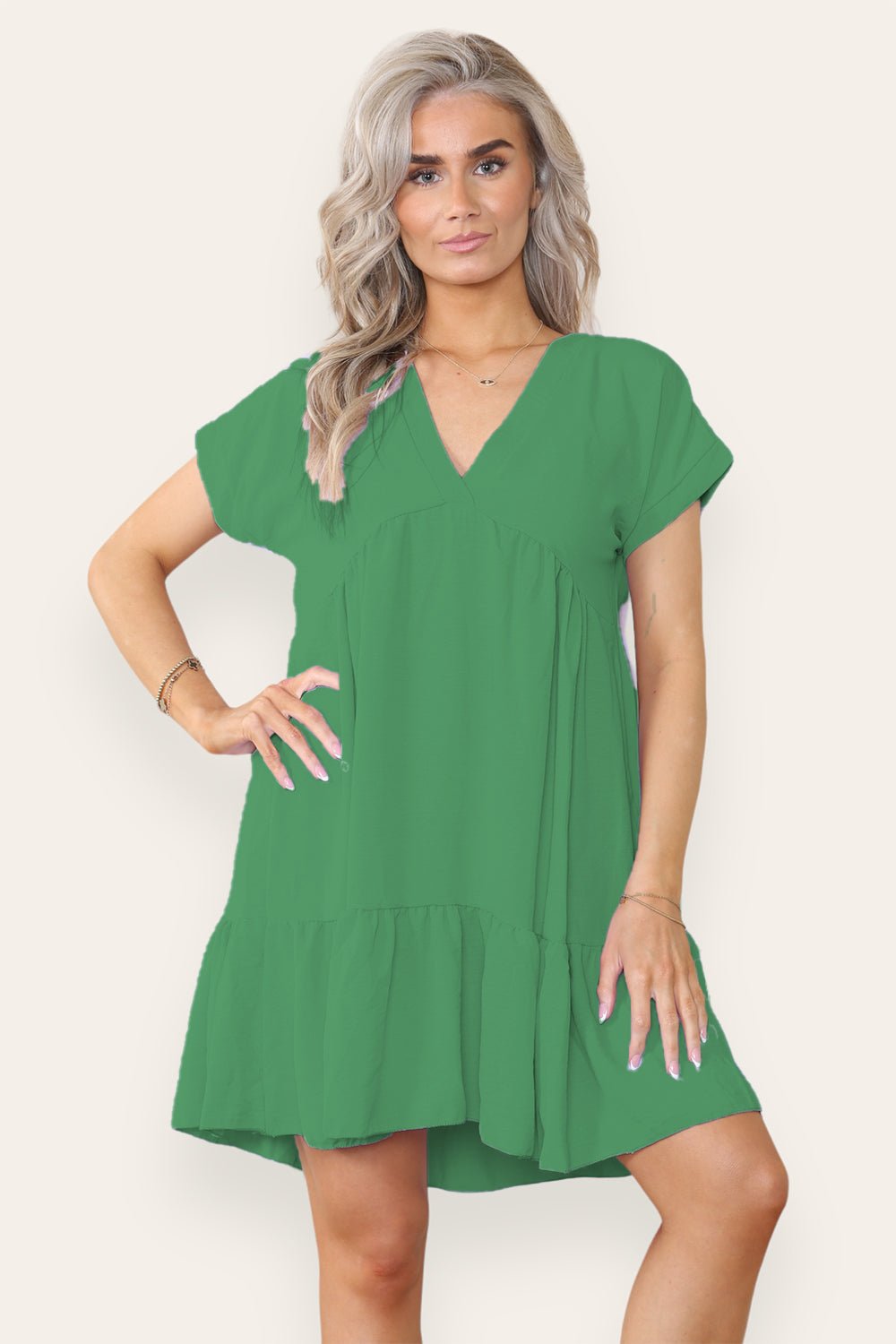 Fancy Style Tiered Smock Dress Dress WearAll Jade Green One Size (upto 14)