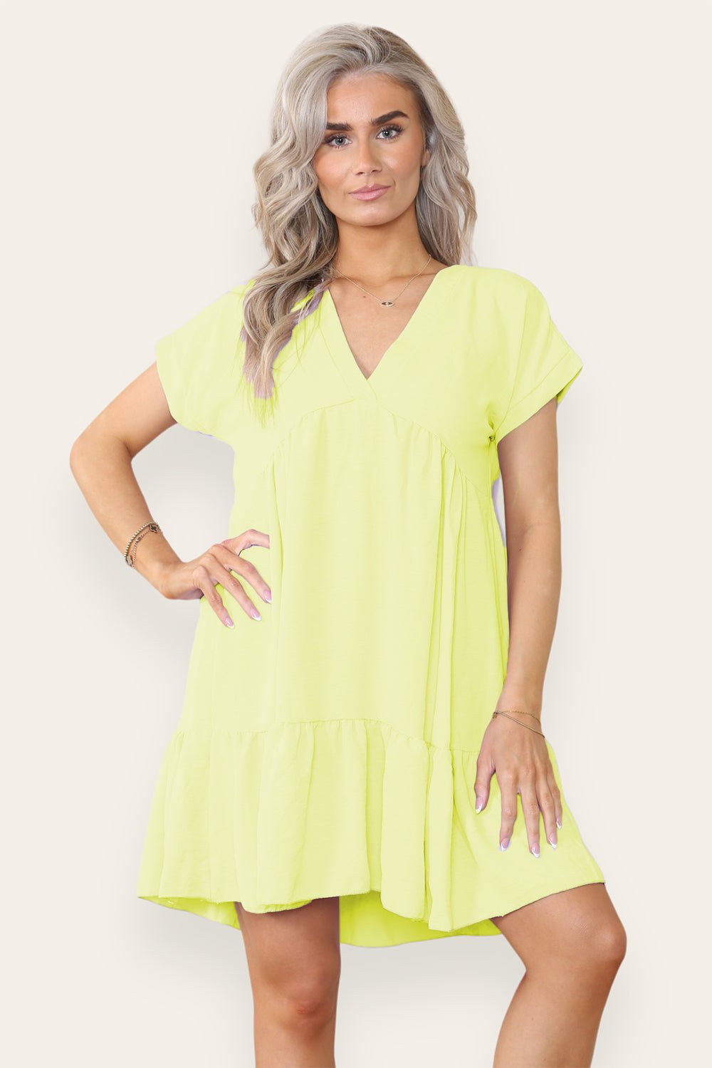 Fancy Style Tiered Smock Dress Dress WearAll Lemon One Size (upto 14)