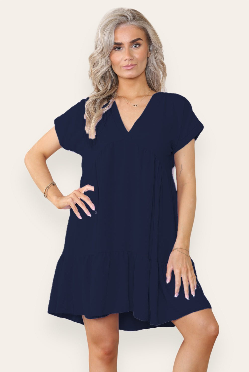 Fancy Style Tiered Smock Dress Dress WearAll Navy Blue One Size (upto 14)
