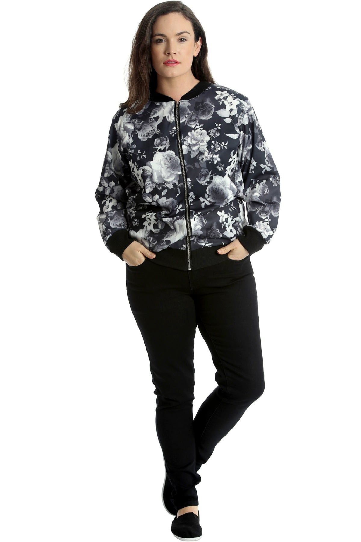 Rose Print Floral Bomber Jacket Top Jacket WearAll