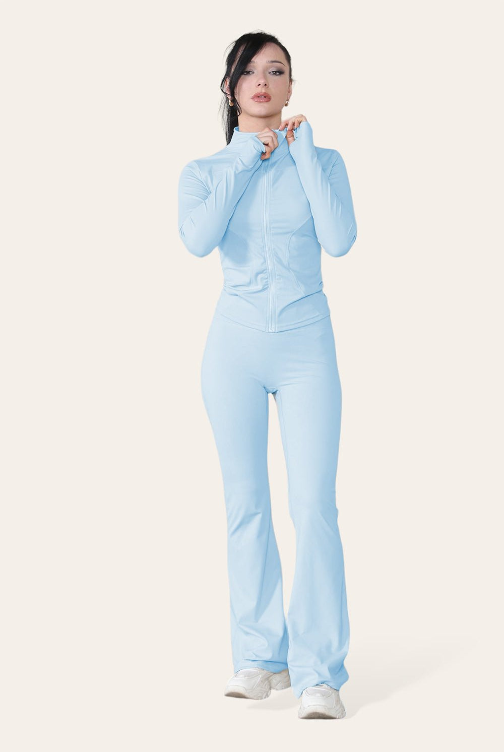 Fitted Active Yoga Lightweight Top Zip Up Workout Jacket Jackets & Coats WearAll Sky Blue S/M