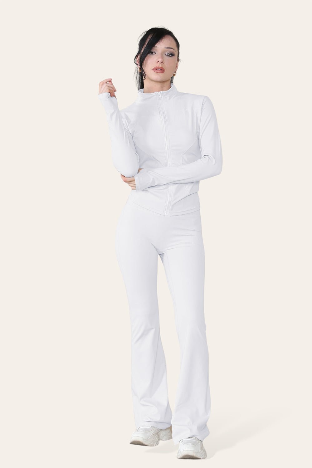 Fitted Active Yoga Lightweight Top Zip Up Workout Jacket Jackets & Coats WearAll White S/M