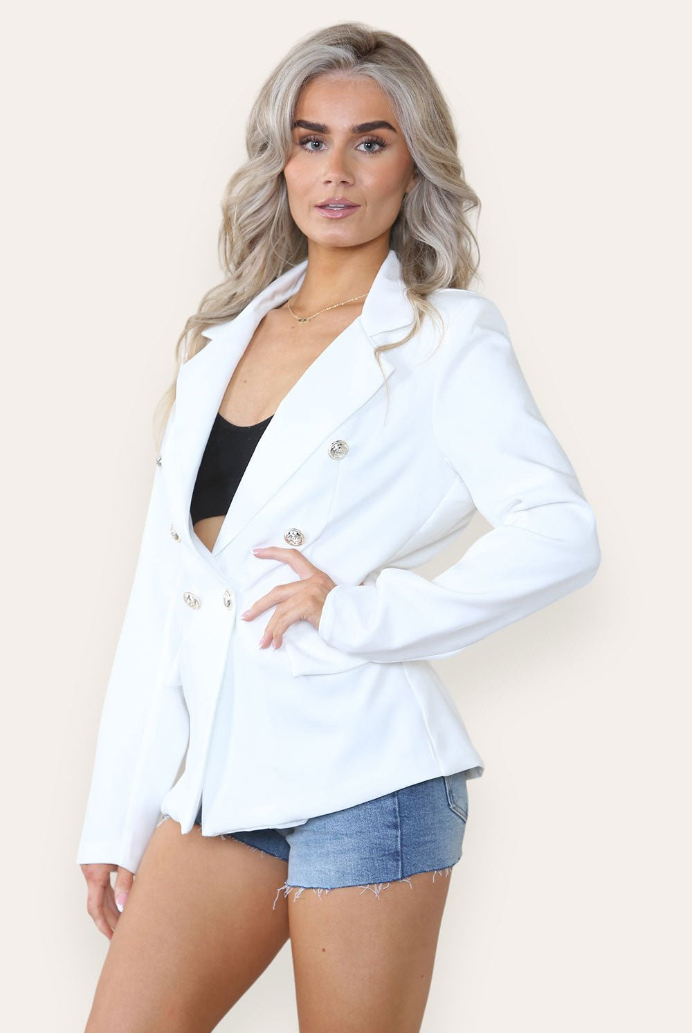 Fitted Lined Double Gold Button Collared Blazer Jacket Jackets & Coats WearAll