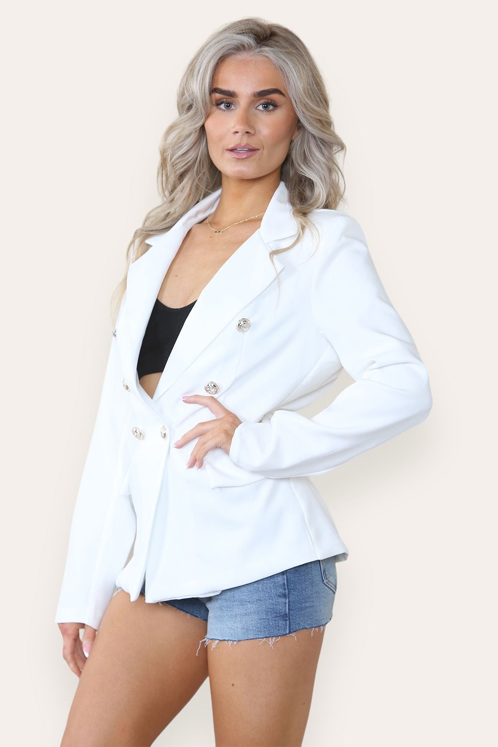 Fitted Lined Double Gold Button Collared Blazer Jacket Jackets & Coats WearAll