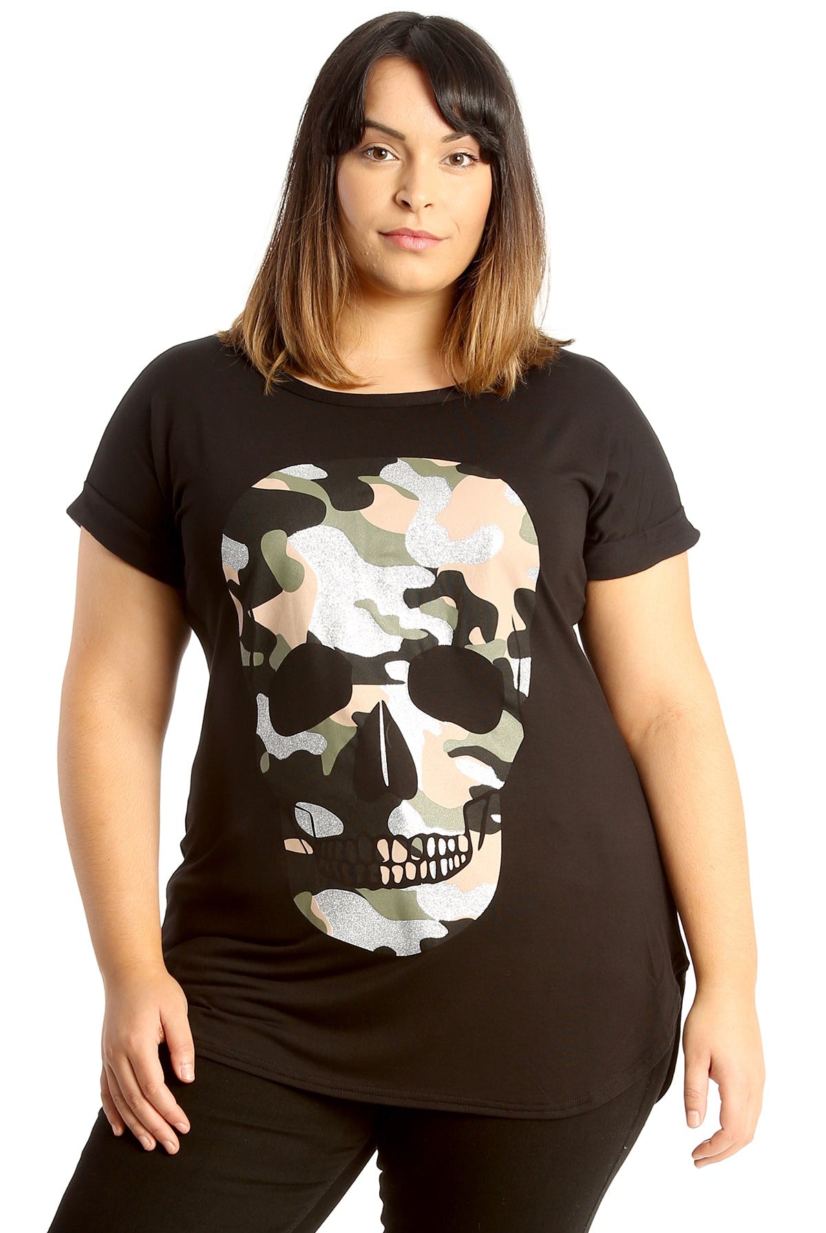 Glitter Skull Print Top Tops WearAll Black 14