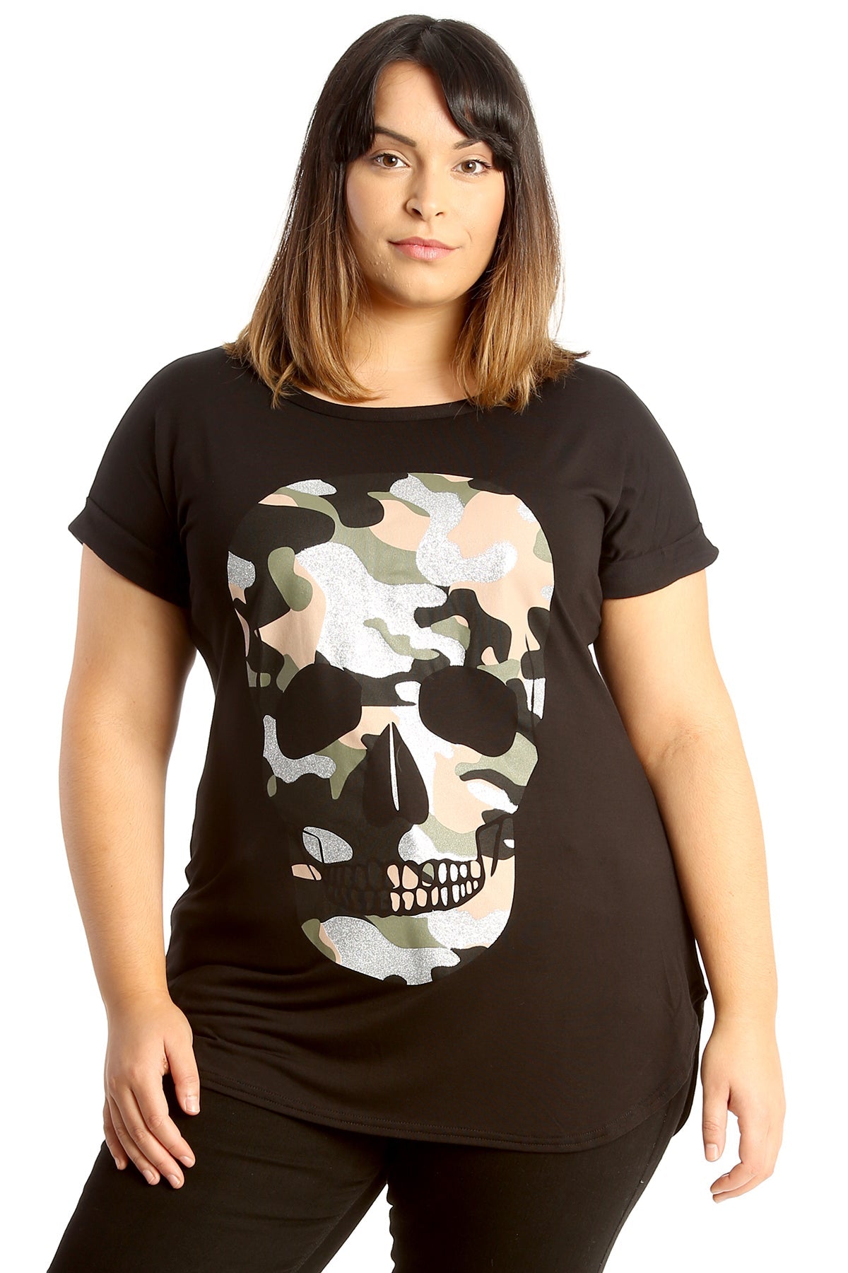 Glitter Skull Print Top Tops WearAll Black 14