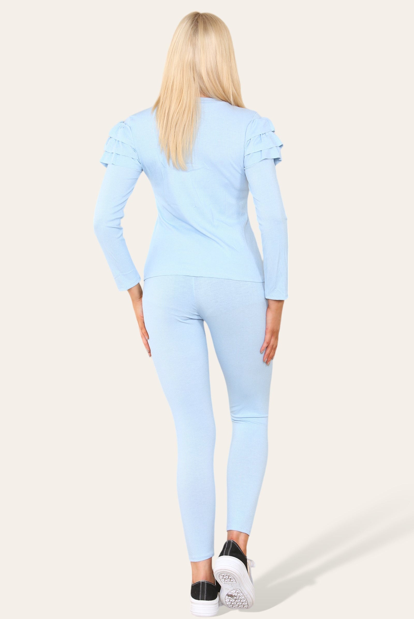 Frilled Sleeves Set Shoulder Golden Button Lounge Wear Suit Loungewear WearAll