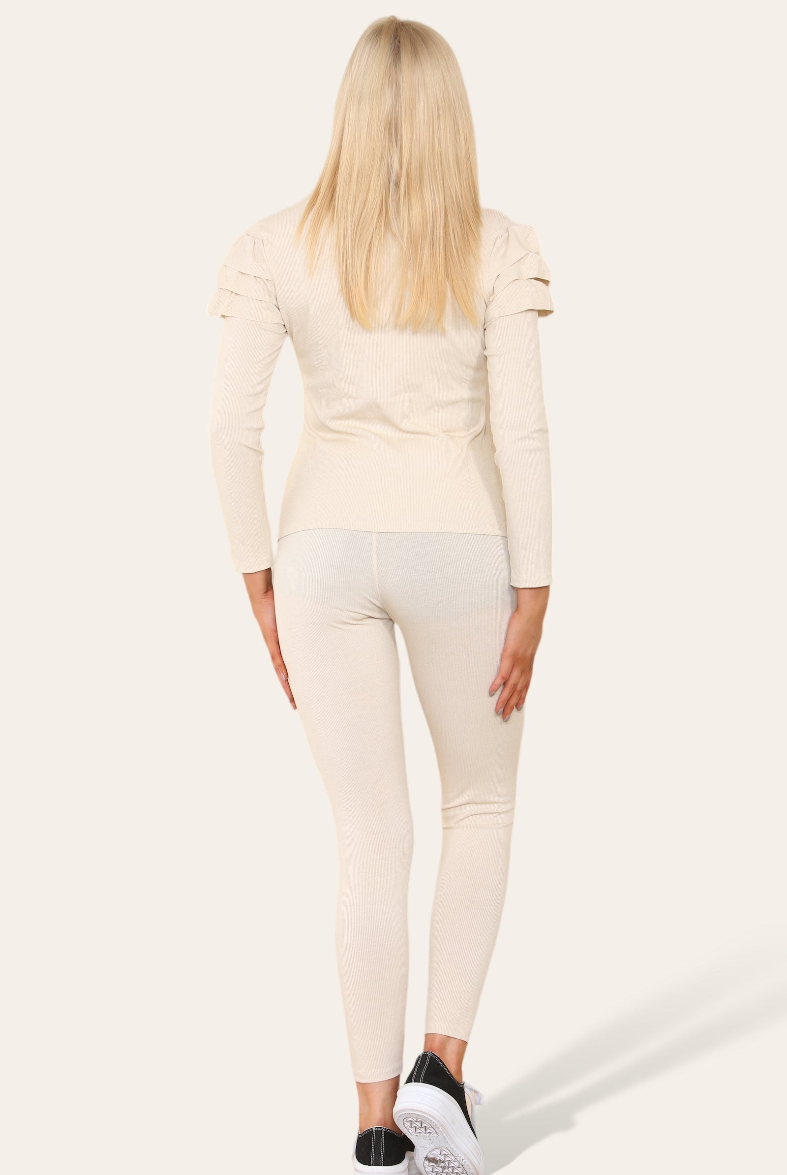 Frilled Sleeves Set Shoulder Golden Button Lounge Wear Suit Loungewear WearAll