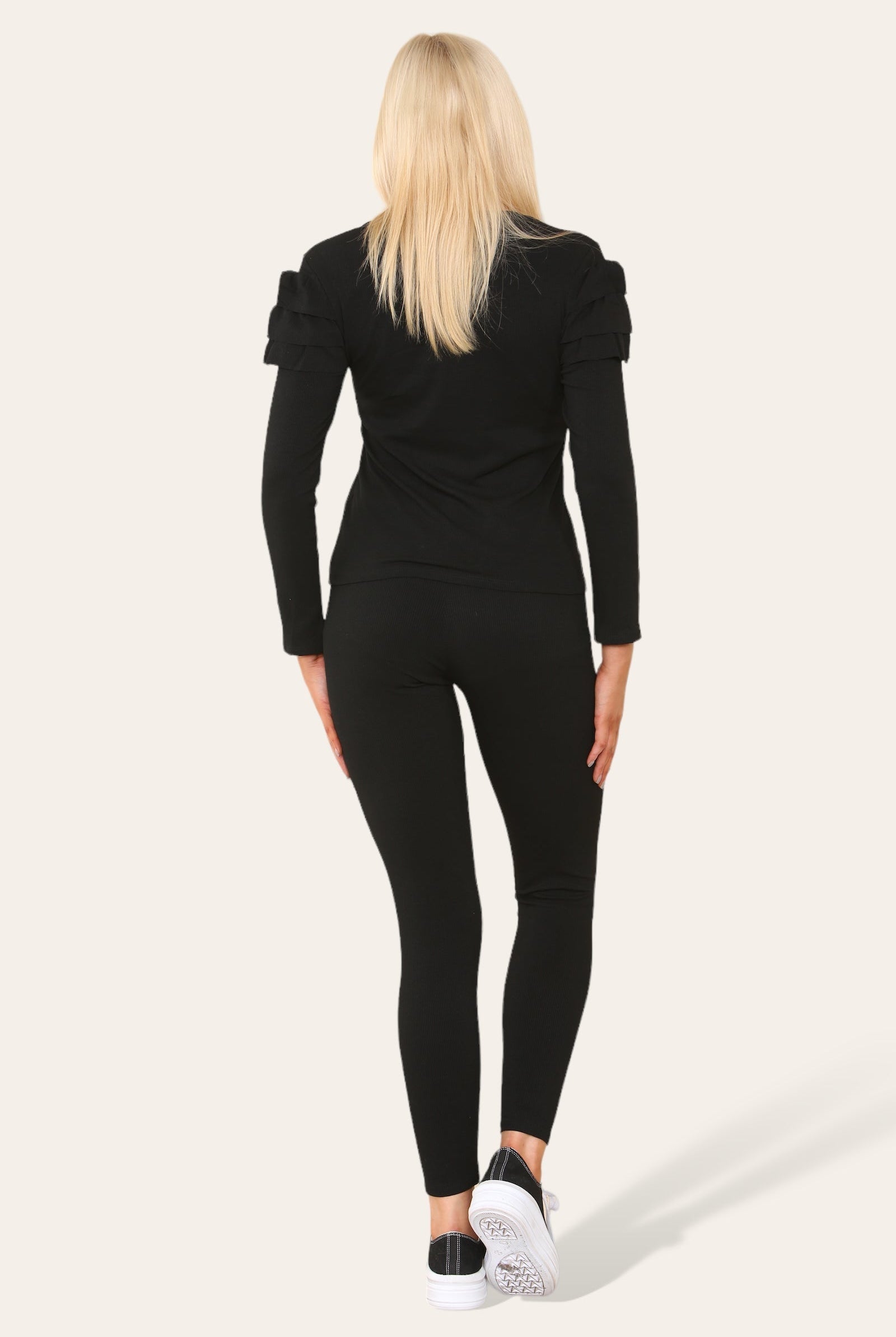 Frilled Sleeves Set Shoulder Golden Button Lounge Wear Suit Loungewear WearAll