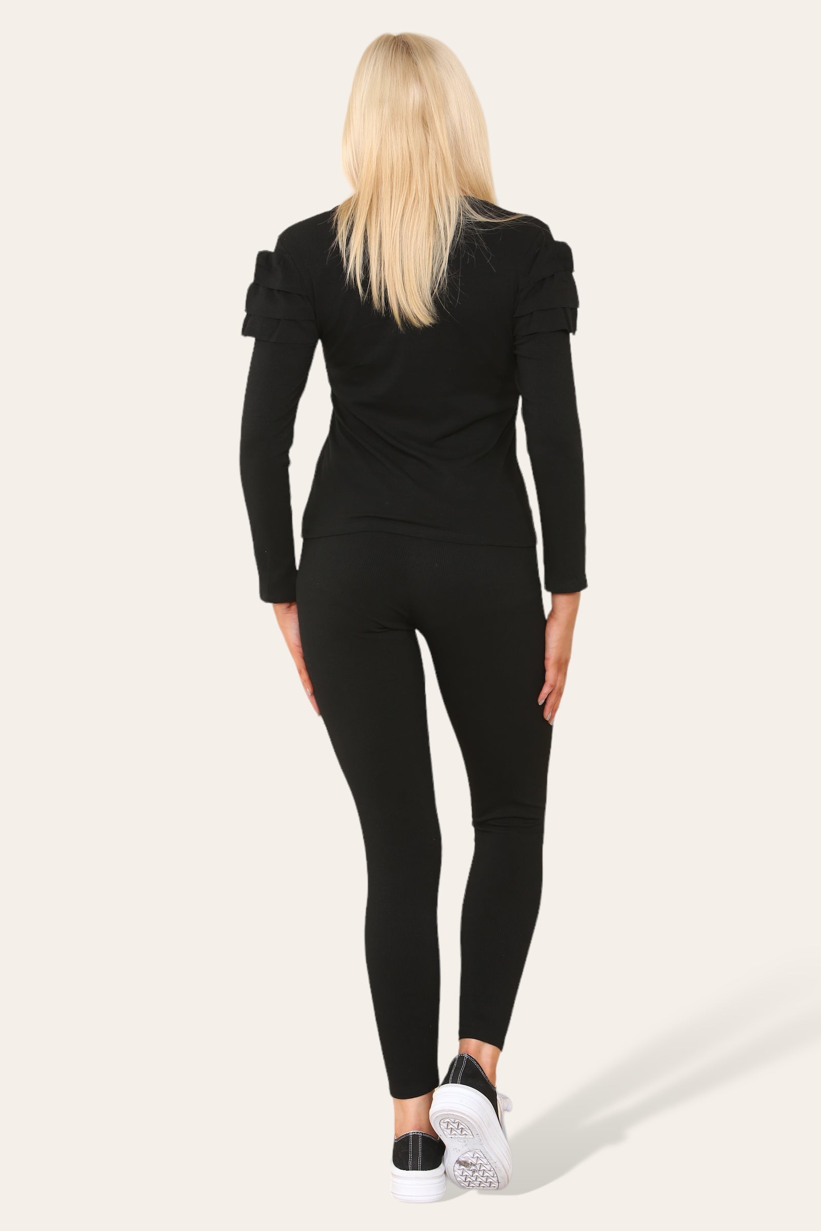 Frilled Sleeves Set Shoulder Golden Button Lounge Wear Suit Loungewear WearAll