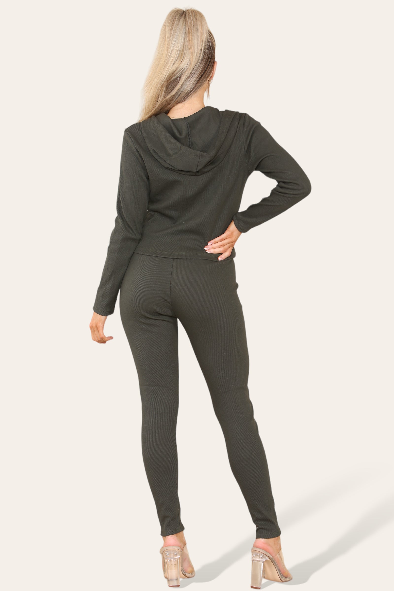 Front Pocket Zip Suit Ribbed Hooded Lounge Wear Set Hoodies & Pullover WearAll