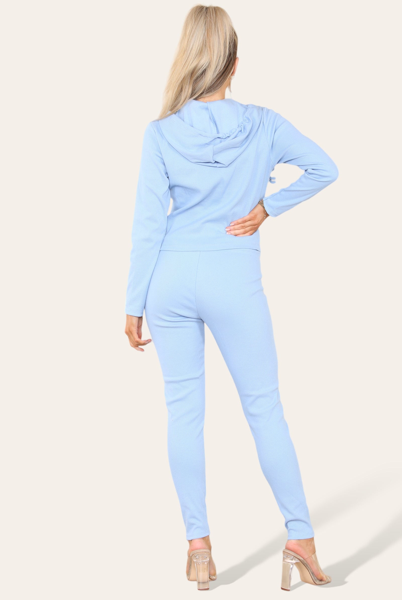 Front Pocket Zip Suit Ribbed Hooded Lounge Wear Set Hoodies & Pullover WearAll