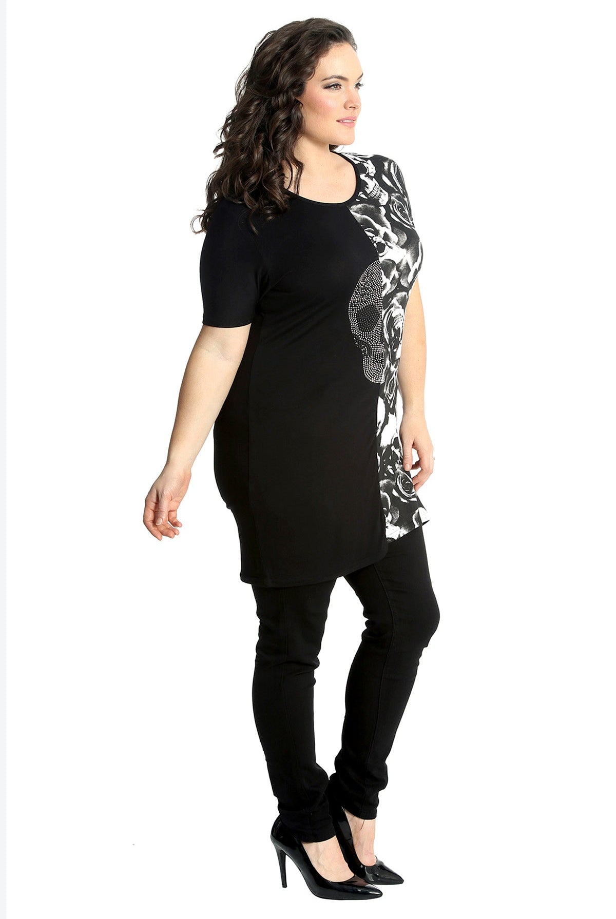 Split Skull Roses Print T-Shirt Tops WearAll