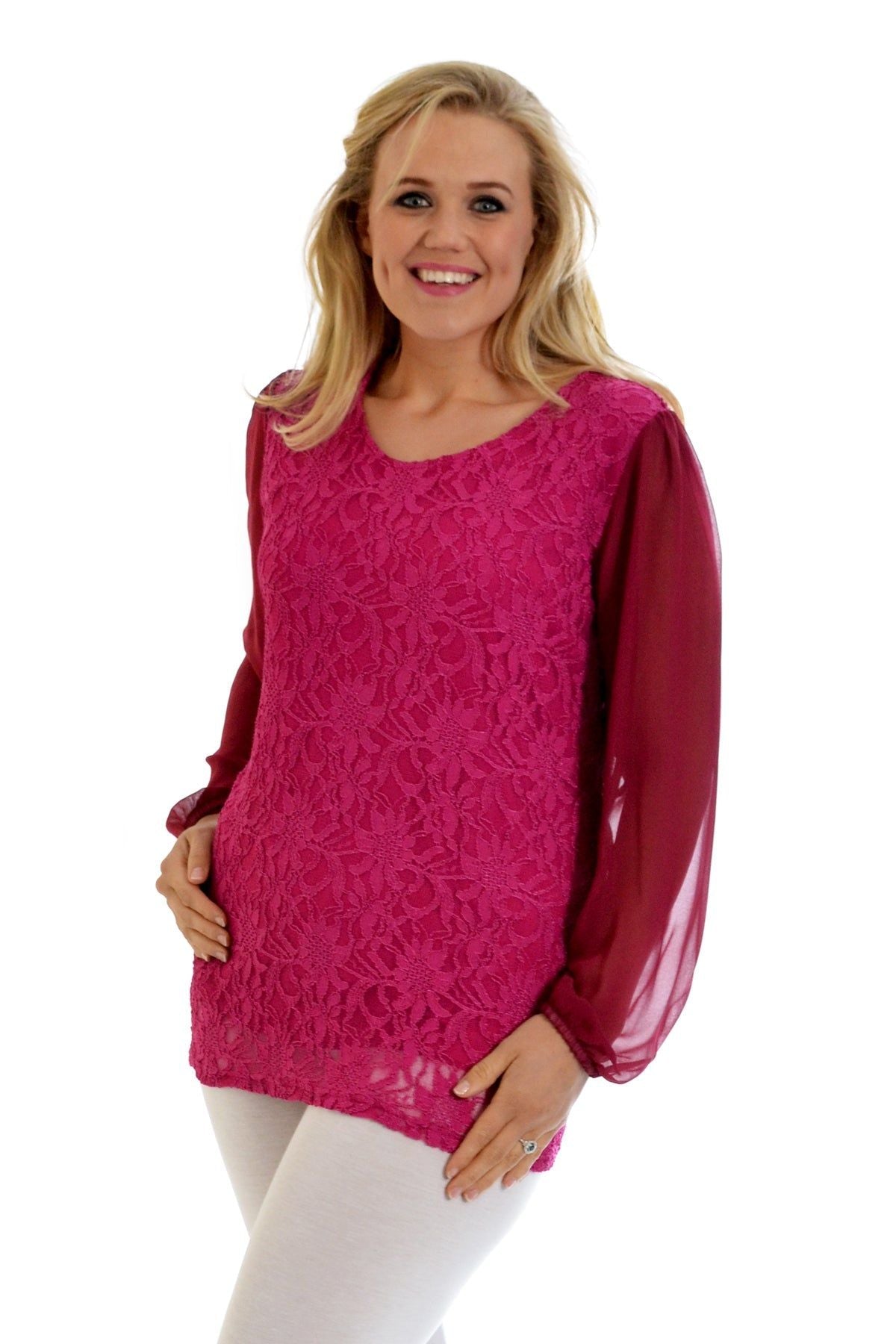 Lace Lined Sheer Sleeve Chiffon Tunic Top Tops WearAll