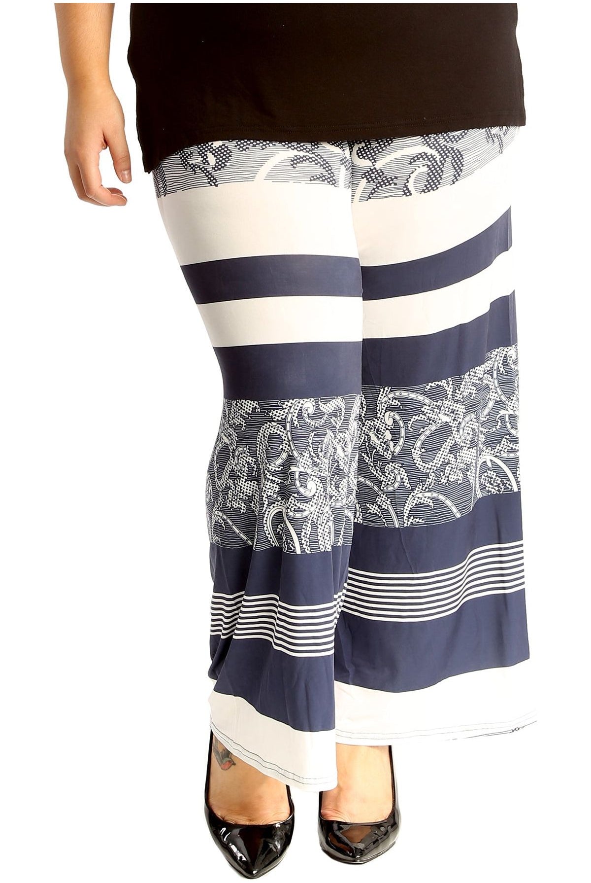 Plus Size Navy Abstract Print Palazzo Trouser Palazzo WearAll Navy Abstract 16-18