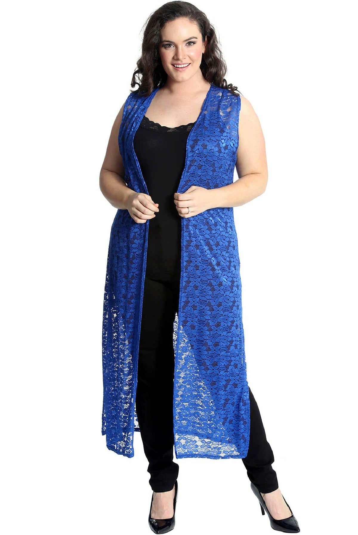 Floral Lace Open Top Long Cardigan Tops WearAll