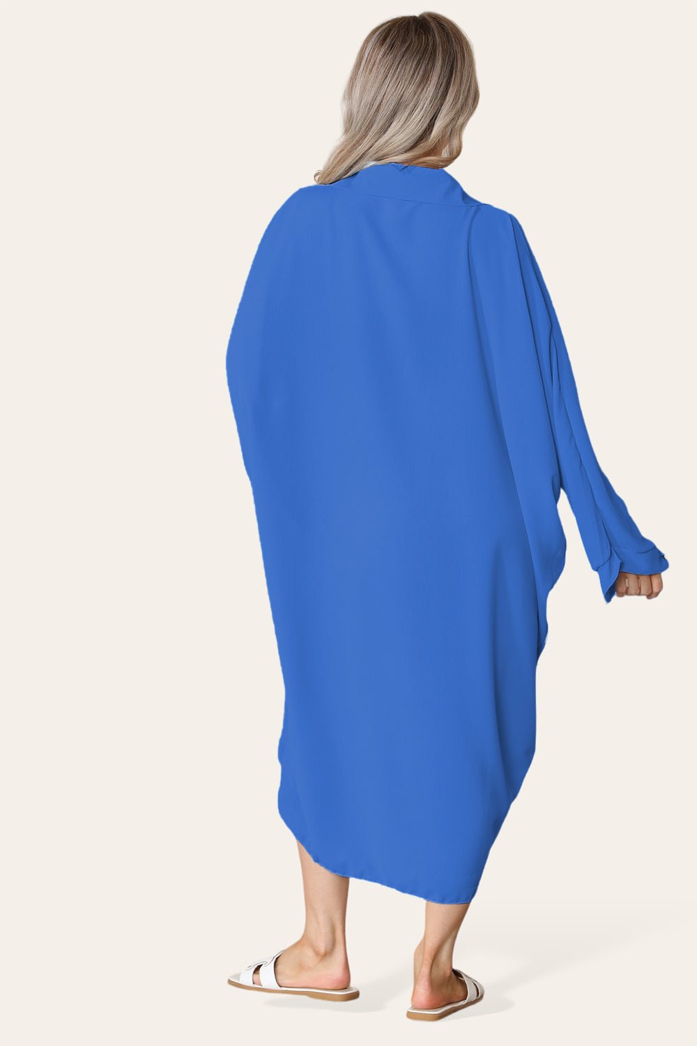 High-Low Oversized Button Long Top Shirt Dress with Hem and Long Sleeves Dress WearAll Royal Blue One Size UK Fit (14 to 22)